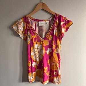 Maeve Anthropologie Oragnic Cotton Flutter Sleeve Blouse